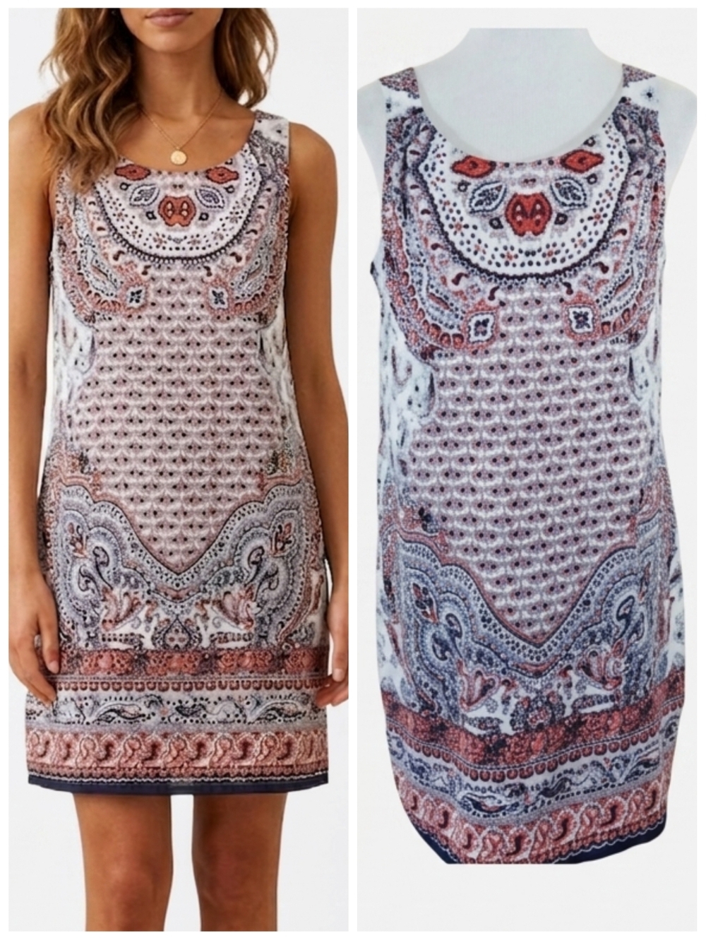 Lily Rose silky sleeveless paisley and floral print sheath dress Women's size 6